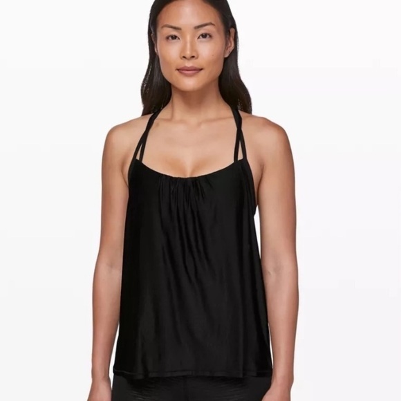 Lululemon Flow Y 2-in-1 Tank Top Solid Black Size 8 Women’s Built In Sports Bra - Picture 2 of 11